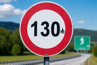 A 130 km/h speed limit sign on an Austrian autobahn.
